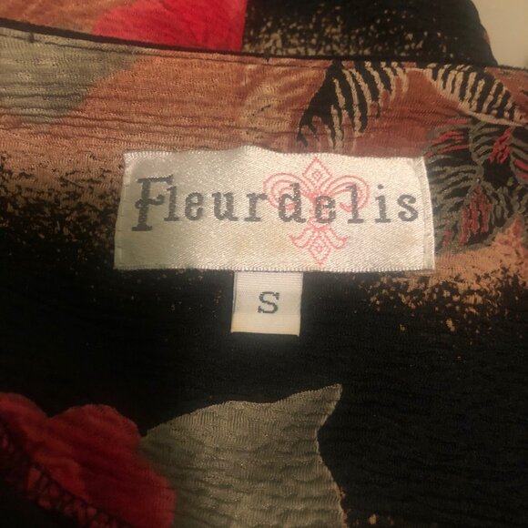 FLEUR DE LIS Vintage Bohemian Floral Pattern Crinkle Crepe Long Dress Sz S - M - Picture 5 of 6